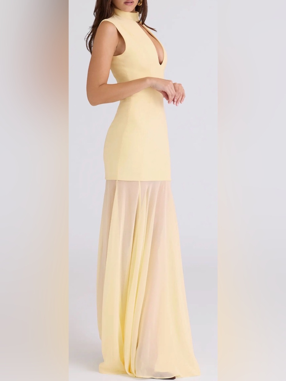 NEW HOUSE OF CB Raphaella Sleeveless Stretch Crepe Yellow butter Gown sz XS - Picture 3 of 10